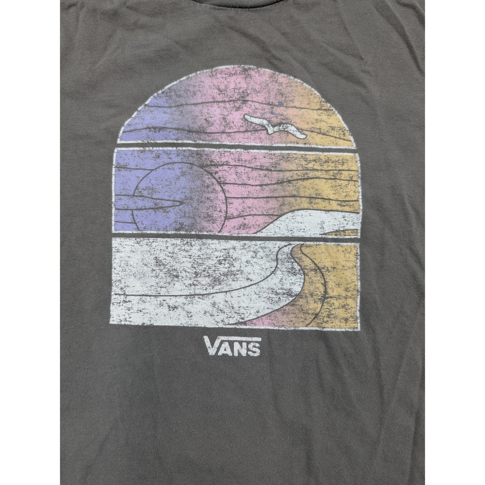 Vans Graphic T-Shirt Kids Small Distressed Beach Sunset Charcoal Grey Small - Picture 2 of 9